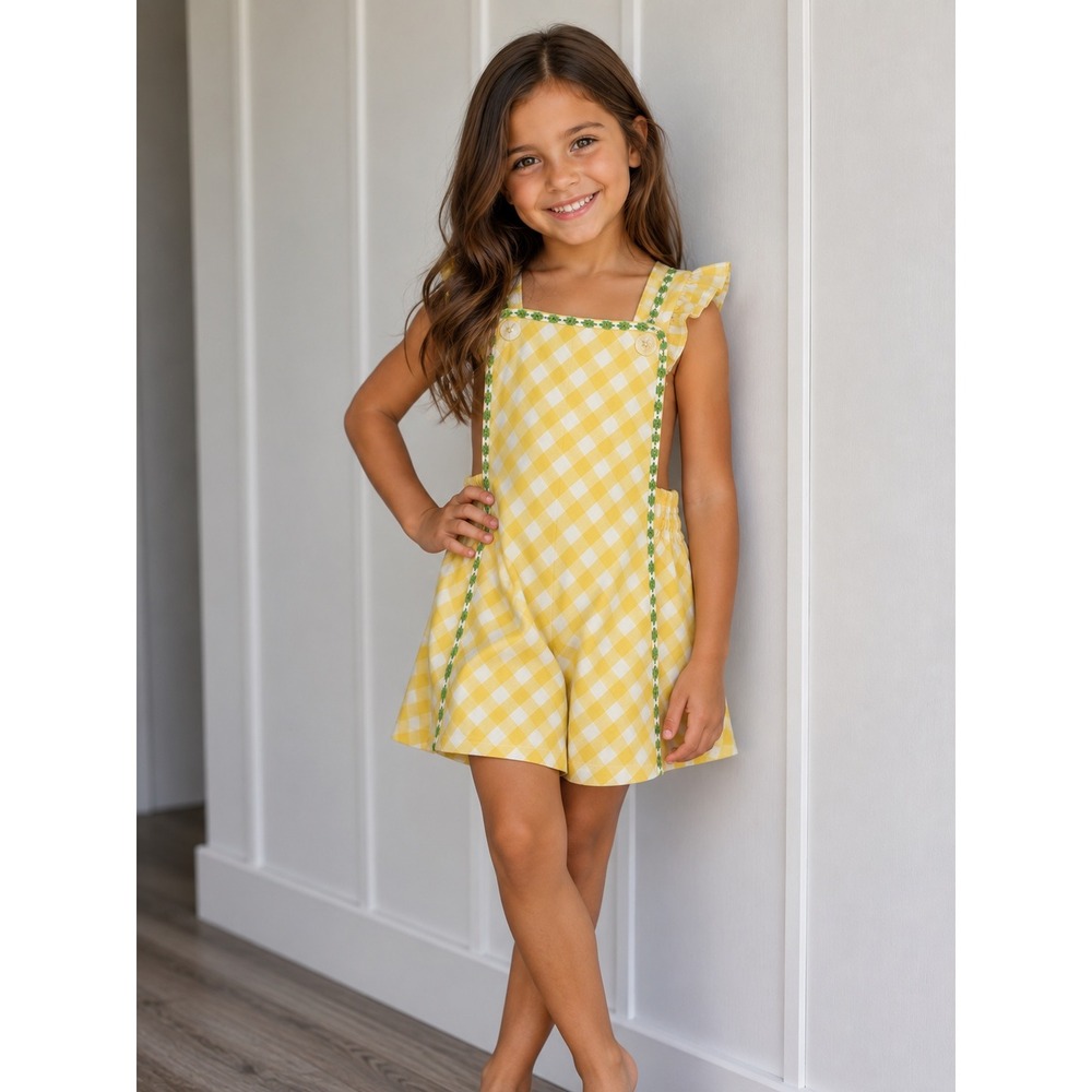 Vintage Yardbritches by Editex Girls‎ Yellow Gingham Pinafore Romper Size 2